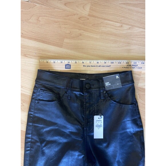 Express Conscious Edit Skinny High Rise Jeans Sz 2L Black Denim NWT Leather Look - Picture 4 of 12